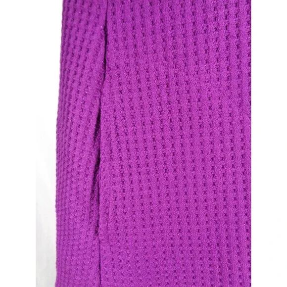 LOGO Lori Goldstein Purple Metallic Waffle Knit Mock Neck Top Lace Sz Large New - Picture 11 of 15